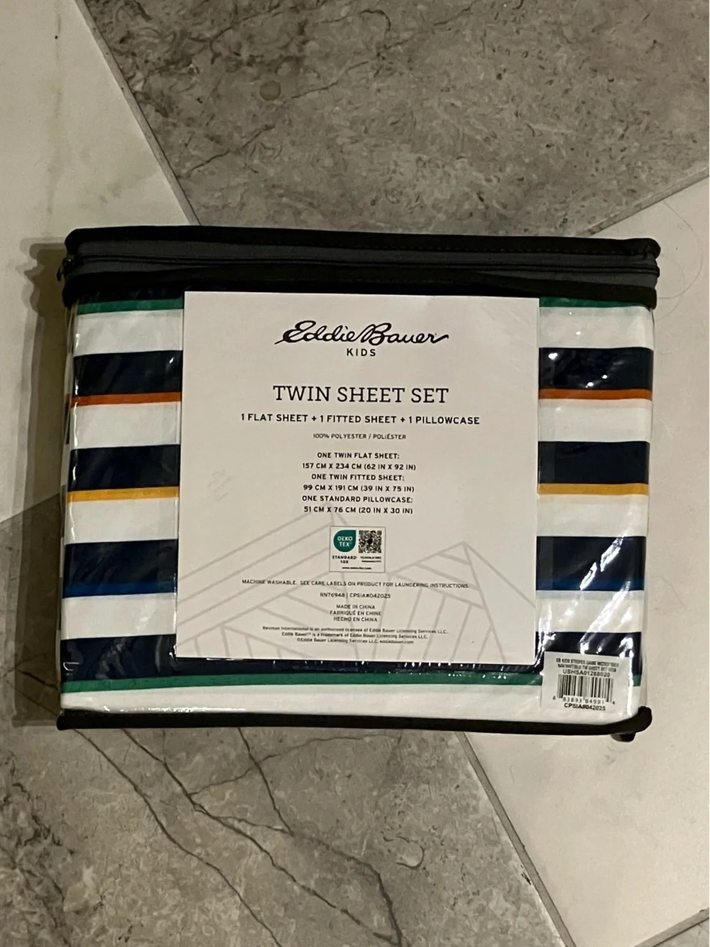 Eddie Bauer Navy, White and Multicolored Striped Twin Sheet Set